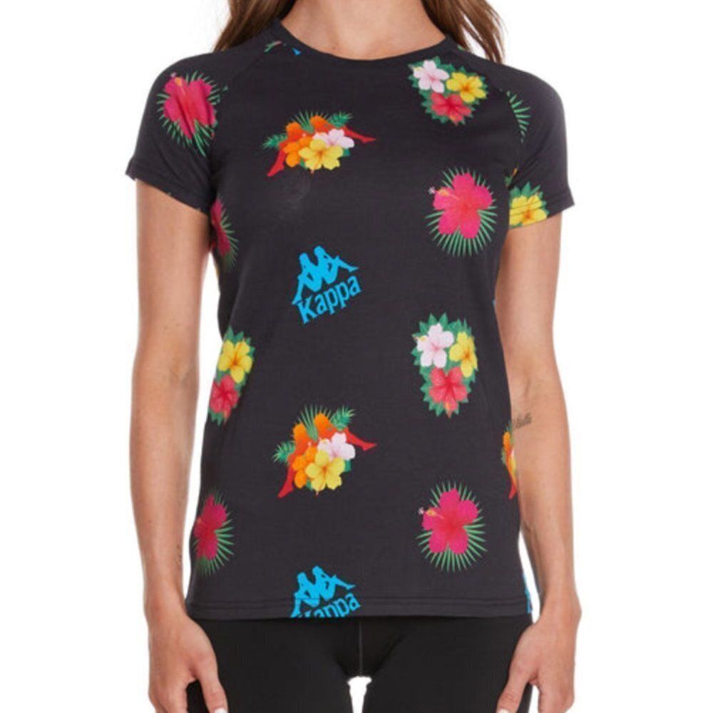 3/$50 Kappa Authentic Bengkulu Floral Black Cotton T-Shirt Womens Small Tropical